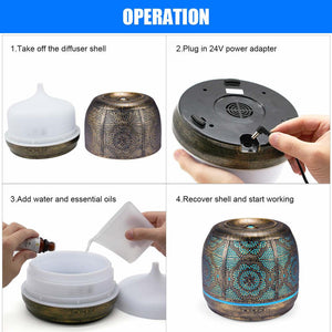Aroma Diffuser 500ml Bronze Metal Aromatherapy Diffuser for Essential Oil 7 Color Fragrance Lamp Humidifier for Baby Office Home